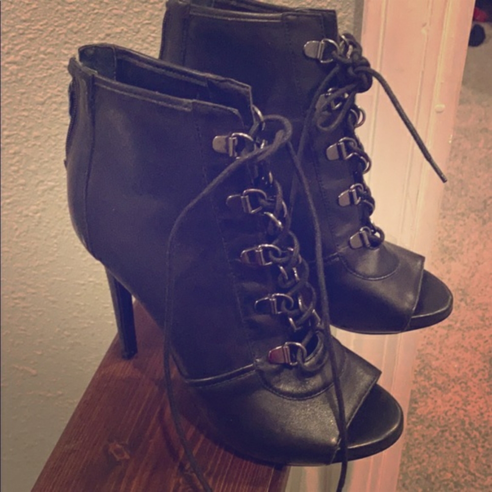 Guess Black Open Toe Booties